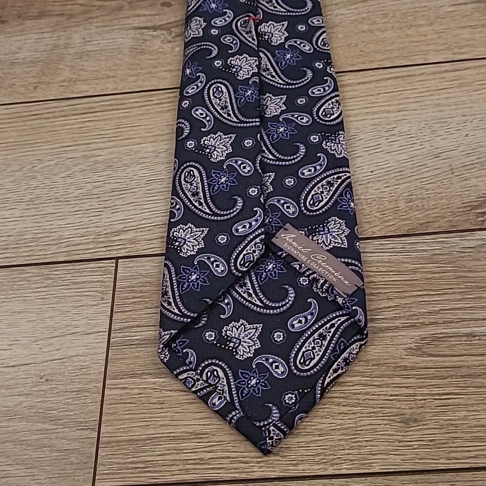 DANIEL CREMIEUX Limited Edition Numbered 7 FOLD Metallic‎ Navy Paisley Silk Tie
